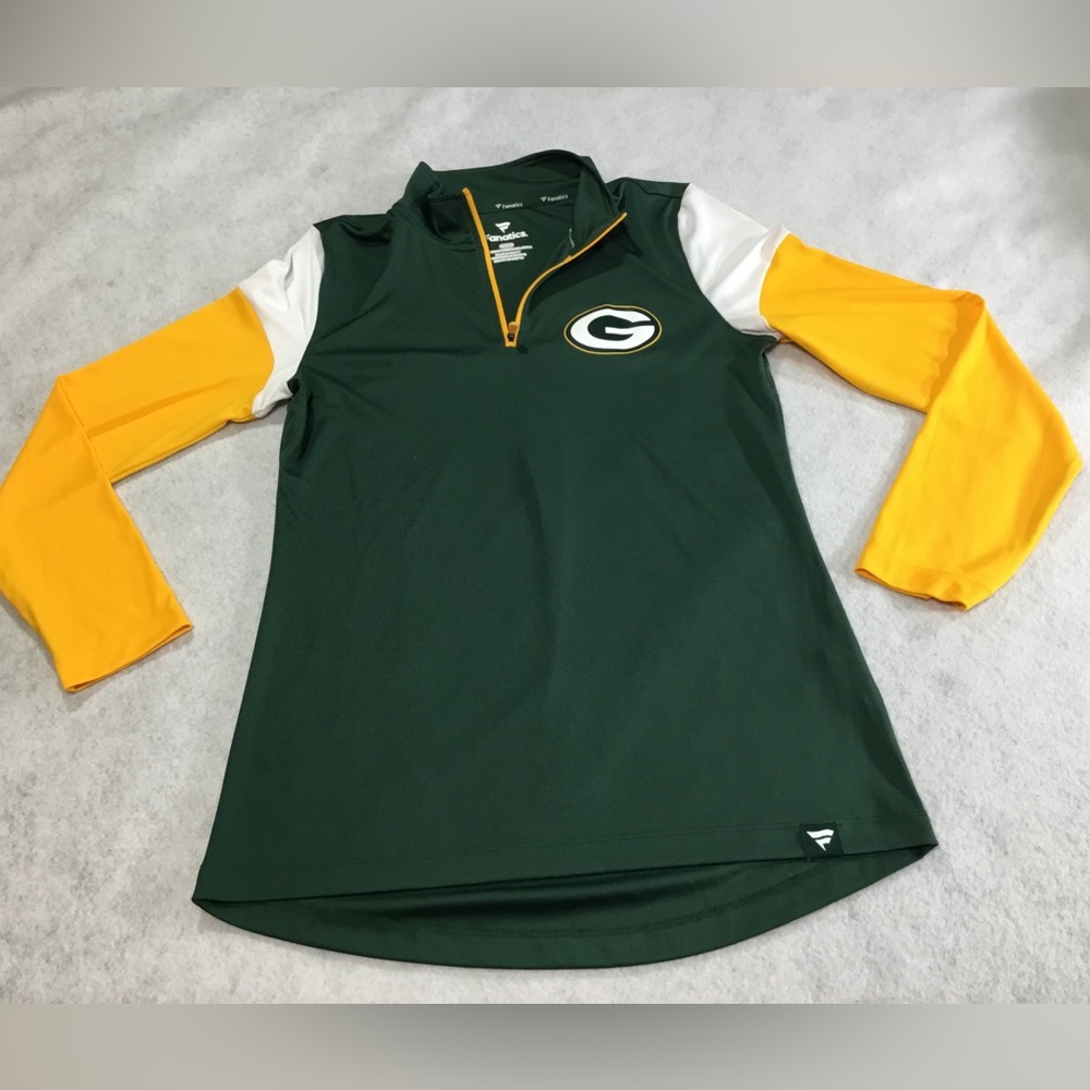Fanatics Ladies Green Bay Packers Green/Yellow Half-Zip Pullover SZ M #1603